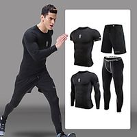 Men's Tracksuit Sweatsuit Casual Athleisure 4pcs Summer Long Sleeve High Waist Elastane Quick Dry Breathable Soft Fitness Gym Workout Running Training Exercise Sportswear Skinny Solid Colored Jacket Lightinthebox - thumbnail