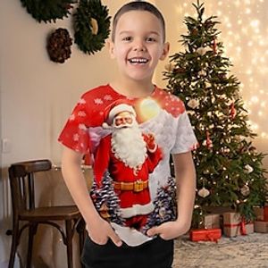 Christmas Boys 3D Santa Claus Tee Shirt Short Sleeve 3D Print Fall Active Sports Fashion Polyester Kids 3-12 Years Outdoor Casual Daily Regular Fit Lightinthebox