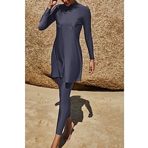 Women's Swimwear Rash Guard Burkini Diving 2 Piece Normal Swimsuit Slim Solid Color Green Blue Tunic High Neck Bathing Suits Sports Basic Casual  Vacation  New  Padless Lightinthebox
