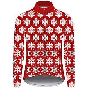 21Grams Christmas Men's Long Sleeve Cycling Jersey - Red and White Bike Jersey Padded Shorts / Chamois Top UV Resistant Quick Dry Breathable Sports Winter Fleece 100% Polyester Mountain Bike MTB Road miniinthebox