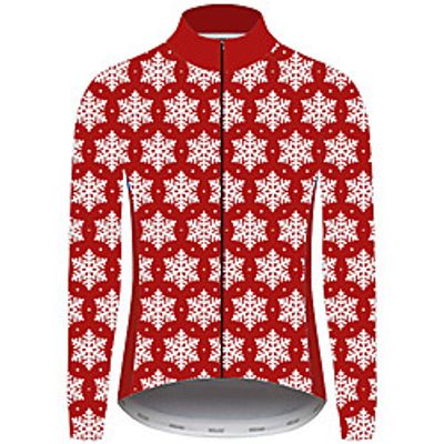 21Grams Christmas Men's Long Sleeve Cycling Jersey - Red and White Bike Jersey Padded Shorts / Chamois Top UV Resistant Quick Dry Breathable Sports Winter Fleece 100% Polyester Mountain Bike MTB Road miniinthebox