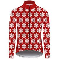 21Grams Christmas Men's Long Sleeve Cycling Jersey - Red and White Bike Jersey Padded Shorts / Chamois Top UV Resistant Quick Dry Breathable Sports Winter Fleece 100% Polyester Mountain Bike MTB Road miniinthebox - thumbnail