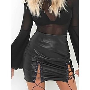 Women's Skirt Bodycon Above Knee Faux Leather Black Wine Blue Brown Skirts Summer Split Ends Fashion Casual Daily Date S M L Lightinthebox