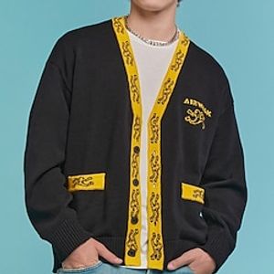 Abstract Casual Men's Knitting Print Cardigan Sweater Knitwear Outdoor Daily Vacation Long Sleeve V Neck Sweaters Yellow Fall Winter S M L Sweaters Lightinthebox
