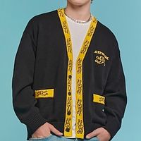 Abstract Casual Men's Knitting Print Cardigan Sweater Knitwear Outdoor Daily Vacation Long Sleeve V Neck Sweaters Yellow Fall Winter S M L Sweaters Lightinthebox - thumbnail