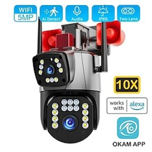 EVKVO 5MP Dual Lens Wireless Security Cameras 10X Digital Zoom Color Night Vision 2-way Audio PTZ Remote Control Auto Tracking Preset Points  Cruise Functions For Home Security Lightinthebox