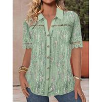 Women's Tunic Green Short Sleeve Standing Collar Summer Lightinthebox