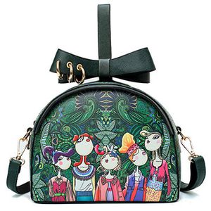 Women PU Spring Forest Print Cute Bow Crossbody Bag