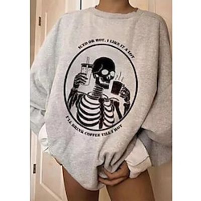 Women's Sweatshirt Pullover Crew Neck Skull Pumpkin Skeleton Print Halloween Weekend Hot Stamping Active Casual Hoodies Sweatshirts  Green Black miniinthebox