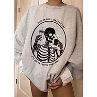 Women's Sweatshirt Pullover Crew Neck Skull Pumpkin Skeleton Print Halloween Weekend Hot Stamping Active Casual Hoodies Sweatshirts  Green Black miniinthebox - thumbnail