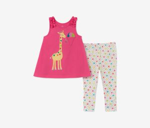 Baby Girls 2-Pieces Giraffe Tunic & Printed Leggings Set  Pink/White