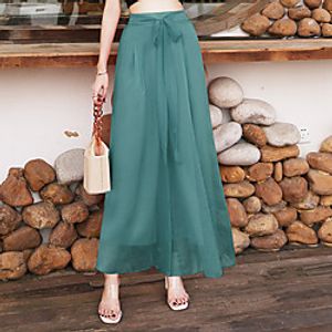 Women's Holiday Weekend Casual Streetwear Chiffon Swing Skirts Solid Colored Drawstring Tulle Mesh Wine Green Red / Maxi / Loose miniinthebox