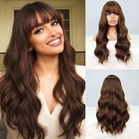 Synthetic Wig Natural Wave Neat Bang Wig 24 inch sepia Synthetic Hair Women's Brown Lightinthebox