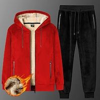 Men's Tracksuit Sweatsuit Wine Red Black Hooded Color Block Plain Zipper Pocket 2 Piece Sports  Outdoor Daily Sports Sportswear Casual Athletic Winter Clothing Apparel Hoodies Sweatshirts  Long miniinthebox - thumbnail