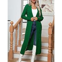 Women's Cardigan Open Front Ribbed Knit Acrylic Pocket Knitted Fall Winter Long Outdoor Daily Going out Stylish Casual Soft Long Sleeve Solid Color Black Brown Green S M L miniinthebox - thumbnail