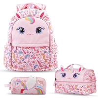 Nohoo Kids 16 Inch School Bag With Lunch Bag And Pencil Case - Set Of 3 Unicorn - Pink