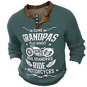 Graphic Motorcycle Fashion Daily Casual Men's 3D Print Henley Shirt Casual Holiday Going out T shirt Black Green Dark Blue Long Sleeve Henley Shirt Spring   Fall Clothing Apparel S M L XL XXL 3XL 4XL Lightinthebox