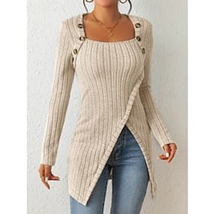 Shirt Blouse Women's Black Wine Green Solid  Plain Color Button Daily Fashion Square Neck Regular Fit S Lightinthebox