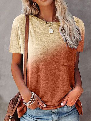 Round Neck Casual Loose Gradient Print Short Sleeve T-Shirt