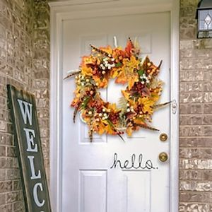Fall Winter Thanksgiving Front Door Wreath Christmas Wreaths Fall Door Burnt Mantle Circle for Home Outside Small Large Wreaths Grasses Hello Sign Artificial Greeen miniinthebox