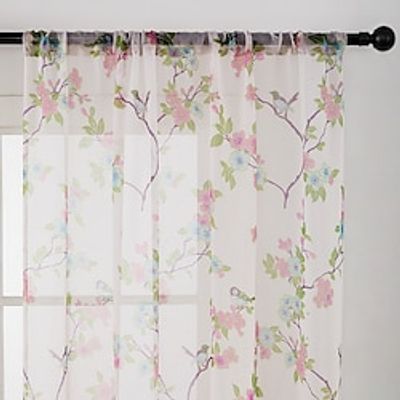 Floral Print Semi Sheer Curtain Teenage Girls Bedroom Curtains Set Window Panel Voiles Drape for Girls RoomKids RoomNurseryLiving Room 1 Panel Lightinthebox