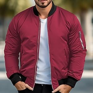 Men's Bomber Jacket Varsity Jacket Sport Coat Outdoor Sports Warm Pocket Fall Winter Plain Fashion Streetwear Stand Collar Regular Ocean Blue Red  White Green Khaki Jacket Lightinthebox