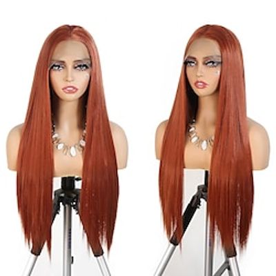 Copper Red Free Part Hair Soft Long Straight Synthetic Wigs High Temperature Fiber Hair Synthetic Lace Front Wig Cosplay For Women Wigs Lightinthebox