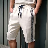 Men's Shorts Linen Shorts Summer Shorts Pocket Drawstring Elastic Waist Patchwork Comfort Breathable Short Casual Daily Holiday Linen Cotton Blend Ethnic Style Classic Style White Lightinthebox - thumbnail