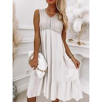 Women's Casual Dress Tank Dress Loose Dress Plain Ruched Patchwork V Neck Midi Dress Active Fashion Outdoor Holiday Sleeveless Loose Fit White Spring Summer S M L XL XXL Lightinthebox - thumbnail