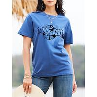 Women's T shirt Tee 100% Cotton Letter Party Daily Blue Short Sleeve Stylish Crew Neck Coachella Summer Lightinthebox