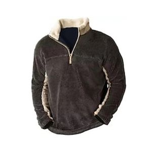 Men's Sweatshirt Polar Fleece Quarter Zip Sweatshirt Black Standing Collar Color Block Patchwork Sports  Outdoor Daily Holiday Streetwear Basic Casual Fall  Winter Clothing Apparel Hoodies miniinthebox