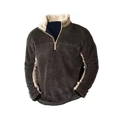 Men's Sweatshirt Polar Fleece Quarter Zip Sweatshirt Black Standing Collar Color Block Patchwork Sports  Outdoor Daily Holiday Streetwear Basic Casual Fall  Winter Clothing Apparel Hoodies miniinthebox