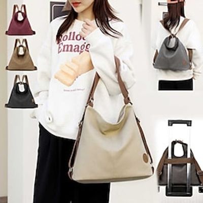 Women's Backpack Functional Backpack Mini Backpack Daily Solid Color Canvas Large Capacity Zipper Black Fuchsia Khaki Lightinthebox