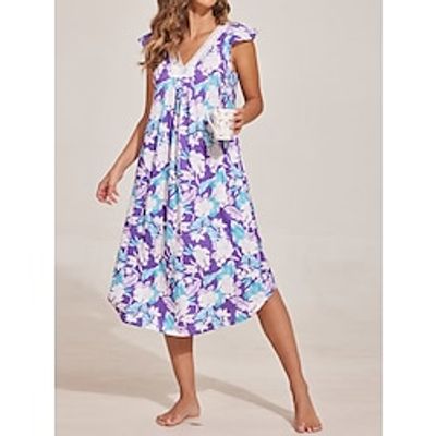 Women's Casual Dress Night Dress Midi Dress Daily Casual Print Lace Floral V Neck Home Lounge Blue 2023 Summer S M L XL Lightinthebox Women's Casual Dress Night Dress Midi Dress Daily Casual Print Lace Floral V Neck Home Lounge Blue 2023 Summer S M L XL Lightinthebox