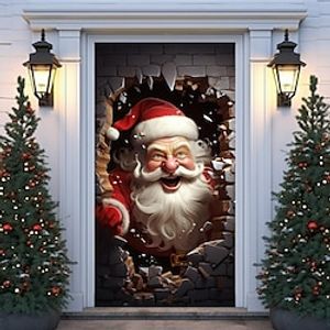 Christmas Santa Broken Wall Door Covers Xmas Decoration Backdrop Door Banner for Front Door Farmhouse Christmas Holiday Party Decor Supplies Lightinthebox