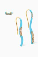 Feminine Waves Pavé Earrings in 18kt Gold Plating, Set of 3 Feminine Waves Pavé Earrings in 18kt Gold Plating, Set of 3