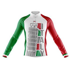 21Grams Italy National Flag Men's Long Sleeve Cycling Jersey - Red / White Bike Jersey Top Thermal Warm UV Resistant Anatomic Design Sports Winter Summer Fleece 100% Polyester Mountain Bike MTB Road miniinthebox
