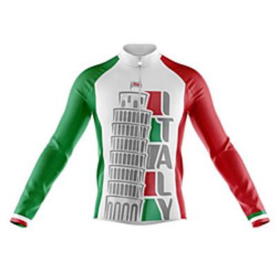21Grams Italy National Flag Men's Long Sleeve Cycling Jersey - Red / White Bike Jersey Top Thermal Warm UV Resistant Anatomic Design Sports Winter Summer Fleece 100% Polyester Mountain Bike MTB Road miniinthebox