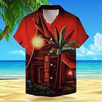 Tropical Mask Vacation Hawaiian Men's Shirt Outdoor Hawaiian Holiday Summer Turndown Short Sleeve Red Orange S M L Shirt Lightinthebox