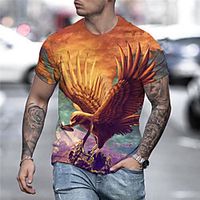Men's Unisex Tee T shirt Shirt 3D Print Graphic Prints Eagle Print Short Sleeve Daily Tops Casual Designer Big and Tall Orange miniinthebox - thumbnail