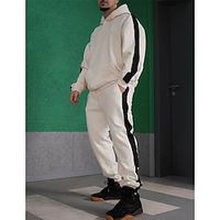 Men's Hoodie Tracksuit Sweatsuit Jogging Suits Beige Hooded Color Block 2 Piece Sports  Outdoor Daily Holiday Streetwear Cool Casual Spring   Fall Clothing Apparel Hoodies Sweatshirts  miniinthebox - thumbnail