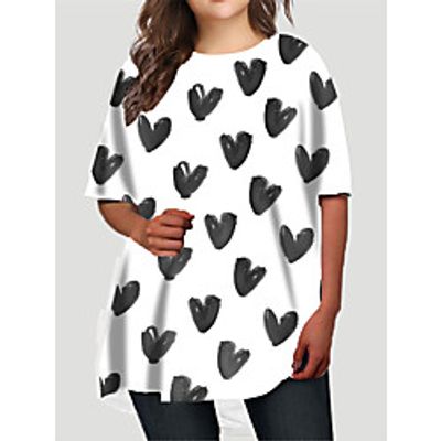 Women's Plus Size Dress T Shirt Dress Tee Dress Short Mini Dress Half Sleeve Graphic Heart Print Basic Fall Spring Summer Black XL XXL 3XL 4XL 5XL Lightinthebox
