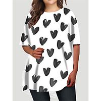 Women's Plus Size Dress T Shirt Dress Tee Dress Short Mini Dress Half Sleeve Graphic Heart Print Basic Fall Spring Summer Black XL XXL 3XL 4XL 5XL Lightinthebox - thumbnail