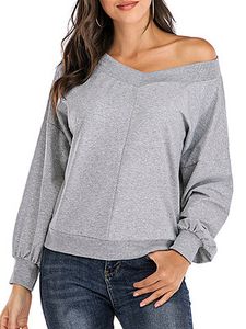 Lady v-neck long sleeve solid color sweatshirt