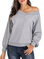 Lady v-neck long sleeve solid color sweatshirt - thumbnail