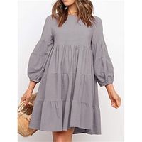 Women's Casual Dress Cotton Linen Dress Swing Dress Midi Dress Linen Cotton Blend Fashion Modern Outdoor Daily Holiday Crew Neck Ruched 34 Length Sleeve Fall Winter Autumn 2023 Loose Fit Black Blue Lightinthebox - thumbnail