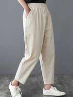 Casual Loose Solid Color Elastic Waist Pants