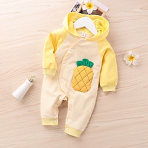 Baby Girls' Basic Pineapple Print Print Long Sleeve Romper Yellow miniinthebox