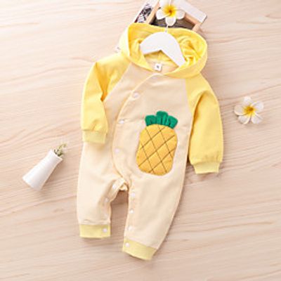 Baby Girls' Basic Pineapple Print Print Long Sleeve Romper Yellow miniinthebox