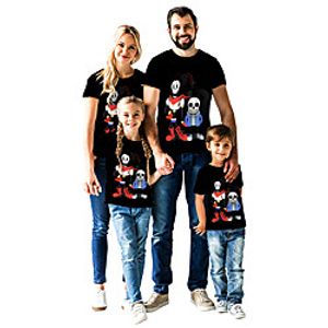 Family Look Tops Cartoon Black Short Sleeve Daily Matching Outfits miniinthebox